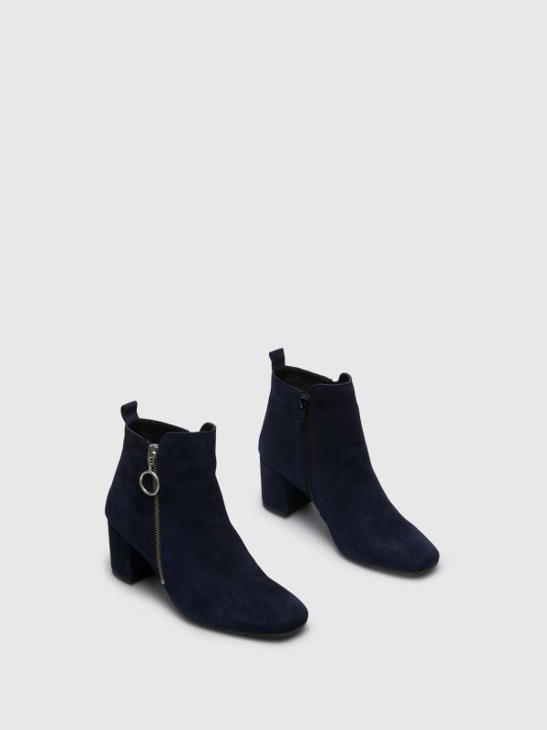 Navy Zip Up Ankle Boots For Sale