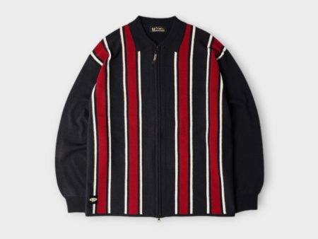 Manastash Stripe Zip Knit I Navy Rød Online Sale