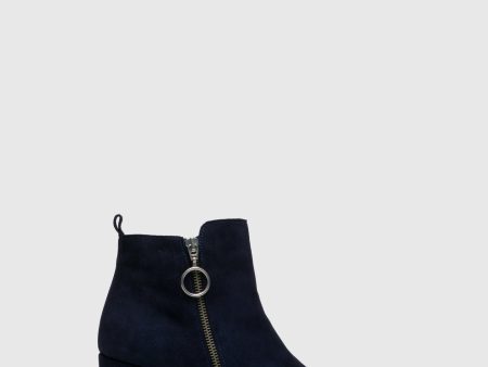 Navy Zip Up Ankle Boots For Sale