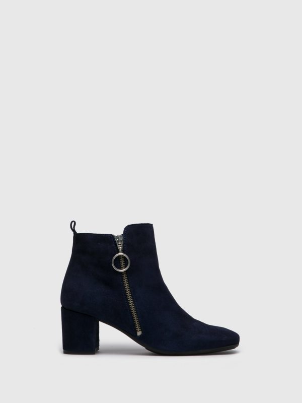 Navy Zip Up Ankle Boots For Sale