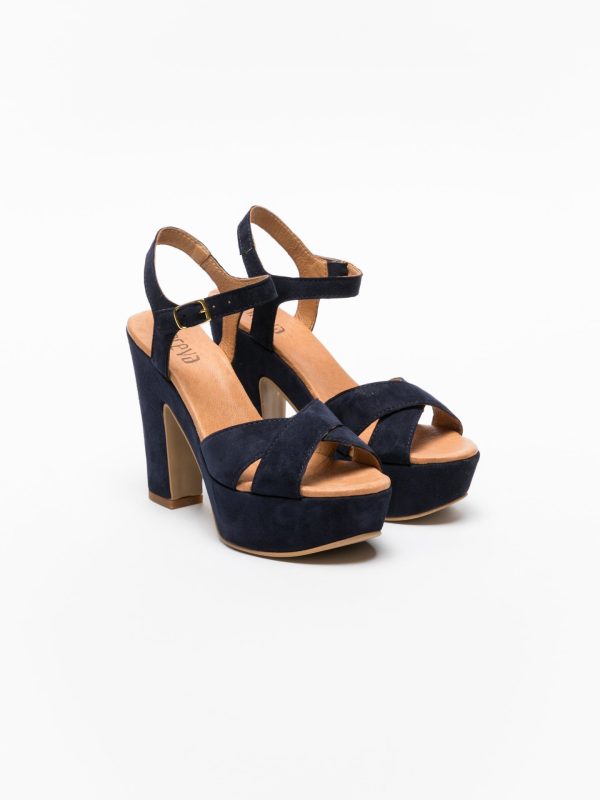 Blue Chunky Heel Sandals For Cheap