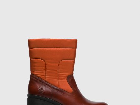 Zip Up Ankle Boots TYKE661FLY RUG NYLON BRICK ORANGE For Cheap