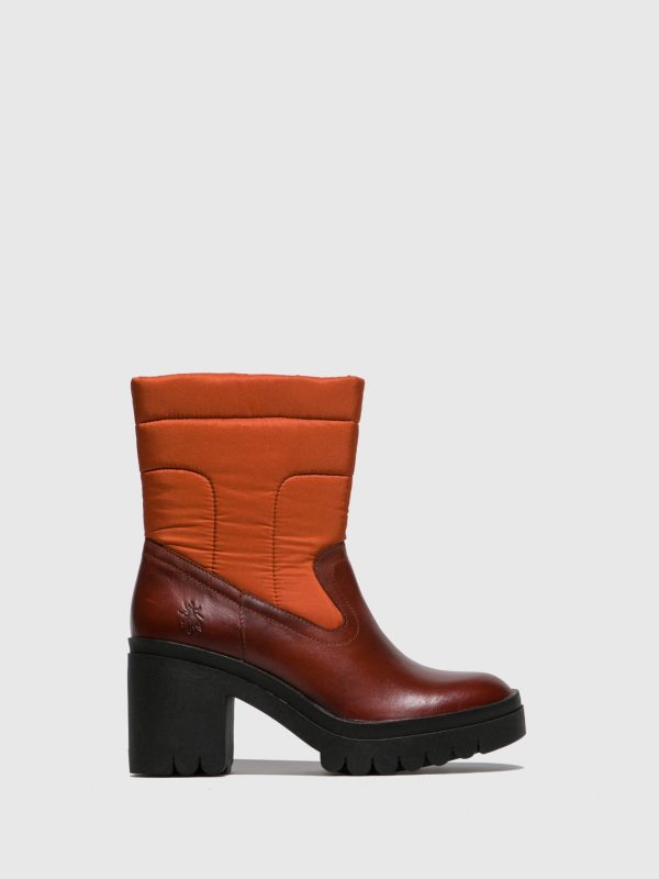 Zip Up Ankle Boots TYKE661FLY RUG NYLON BRICK ORANGE For Cheap