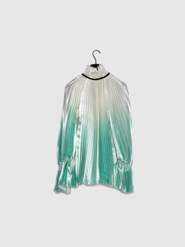 Blusa Plissada em Verde e Bege Supply