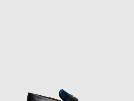 Black Blue Pointed Toe Loafers Online Sale