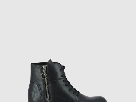 Black Leather Lace-up Ankle Boots Cheap