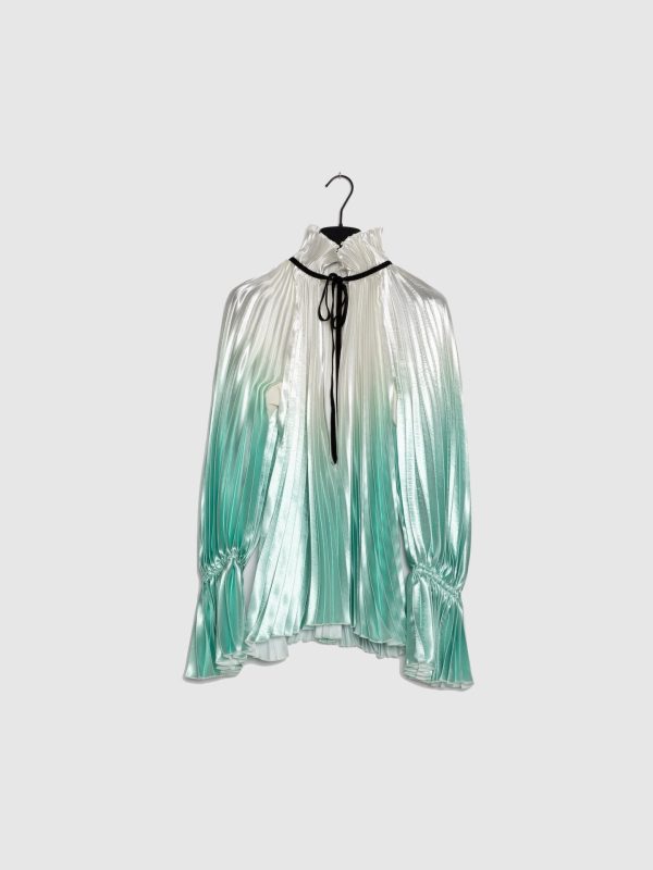 Blusa Plissada em Verde e Bege Supply