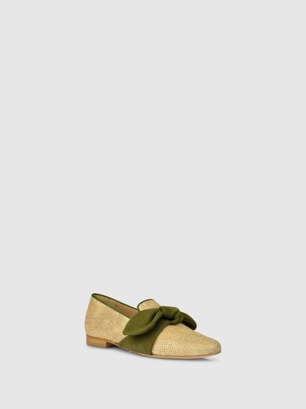 Bow Loafers D01L2 Gold Green Discount