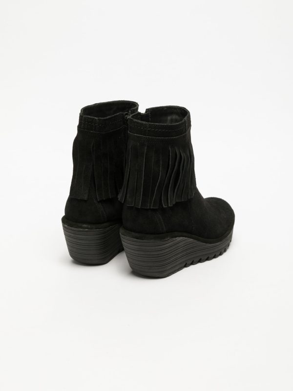 Black Fringed Ankle Boots Online now