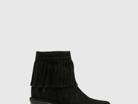 Black Fringed Ankle Boots Online now